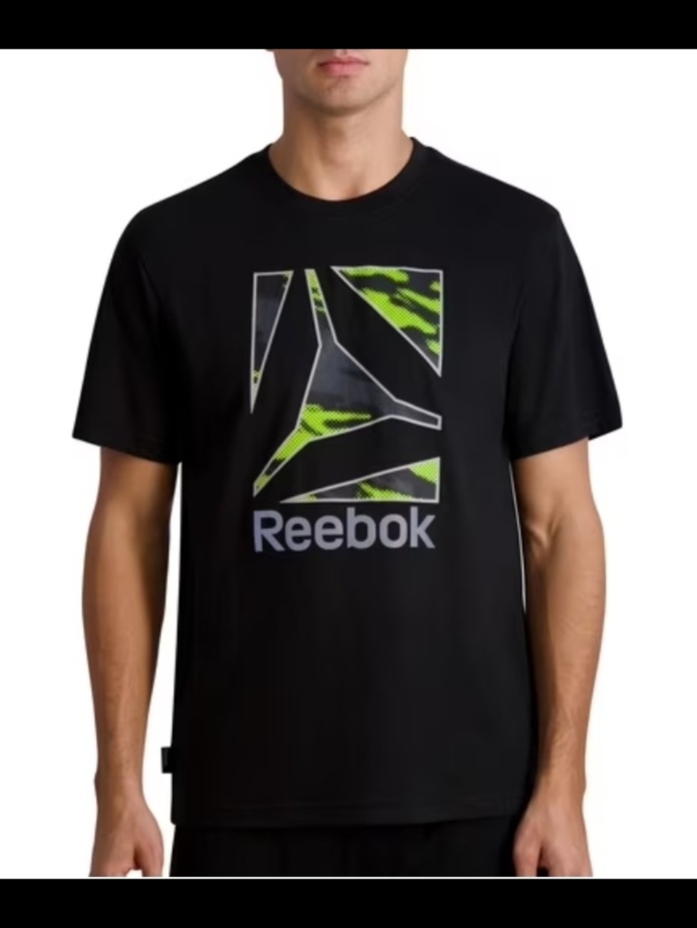 Reebok Black Short-Sleeve Tee with Neon Green Logo